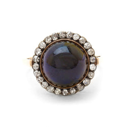 Vintage Edwardian Cabochon Sapphire and Diamond Gold Ring