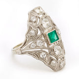 Edwardian Green Emerald & Diamond Platinum Ring