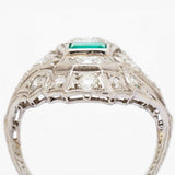 Edwardian Green Emerald & Diamond Platinum Ring