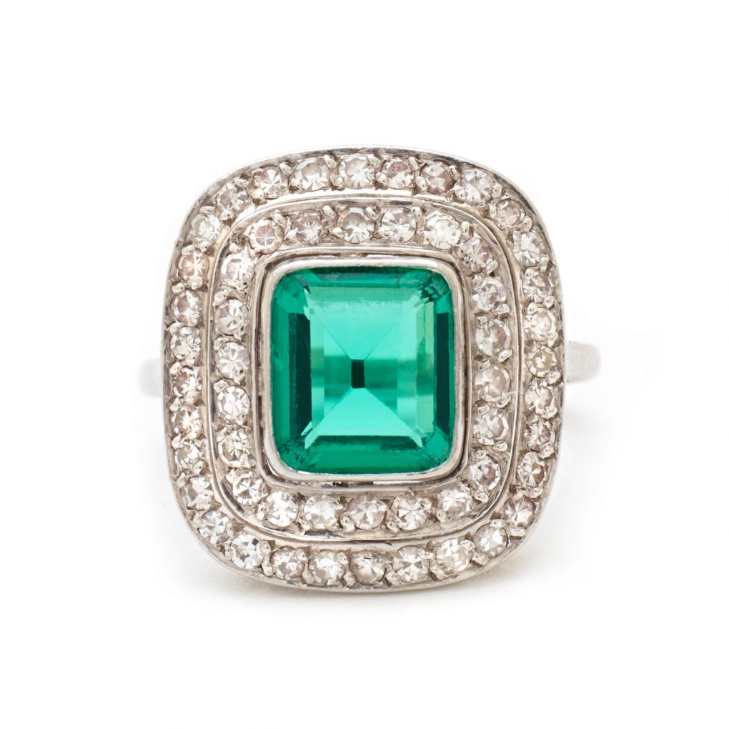 Vintage 1.50 Carat Green Emerald Ring with Diamonds Van Rijk