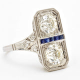 Vintage Elongated Old-European Cut Diamond & Sapphire Ring